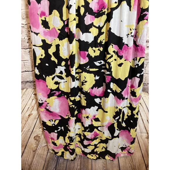 Old Navy Maxi Dress Womens 12 Black Pink Watercolor Floral Full Length Flowy Zip - Picture 2 of 16